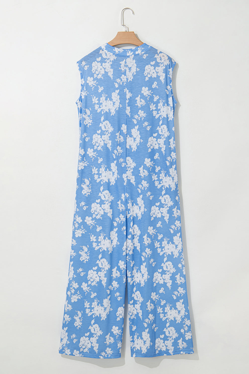 Floral Half-Button Sleeveless Wide Leg Jumpsuit