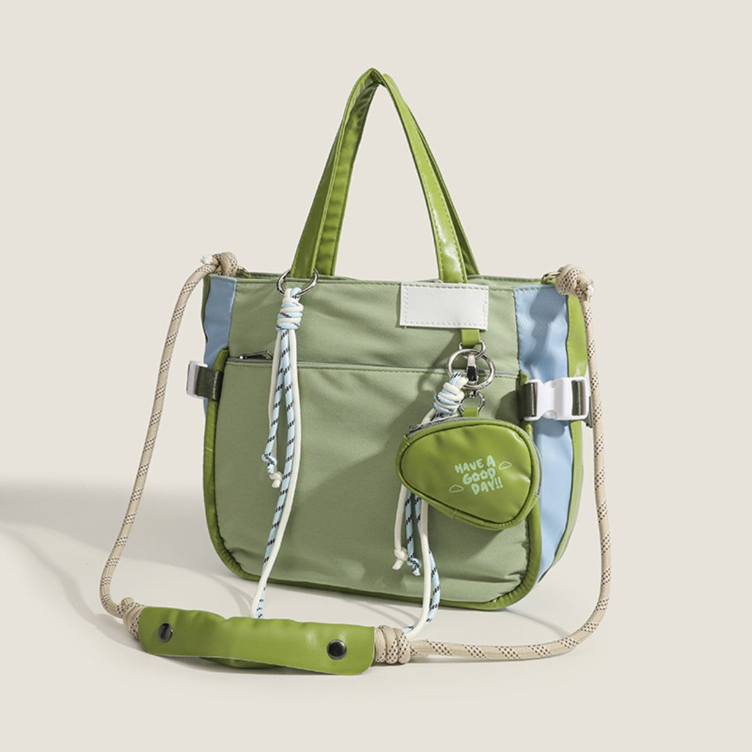 Fashion avocado green portable tote bag, fashionable large-capacity shopping bag, shoulder bag with change bag.