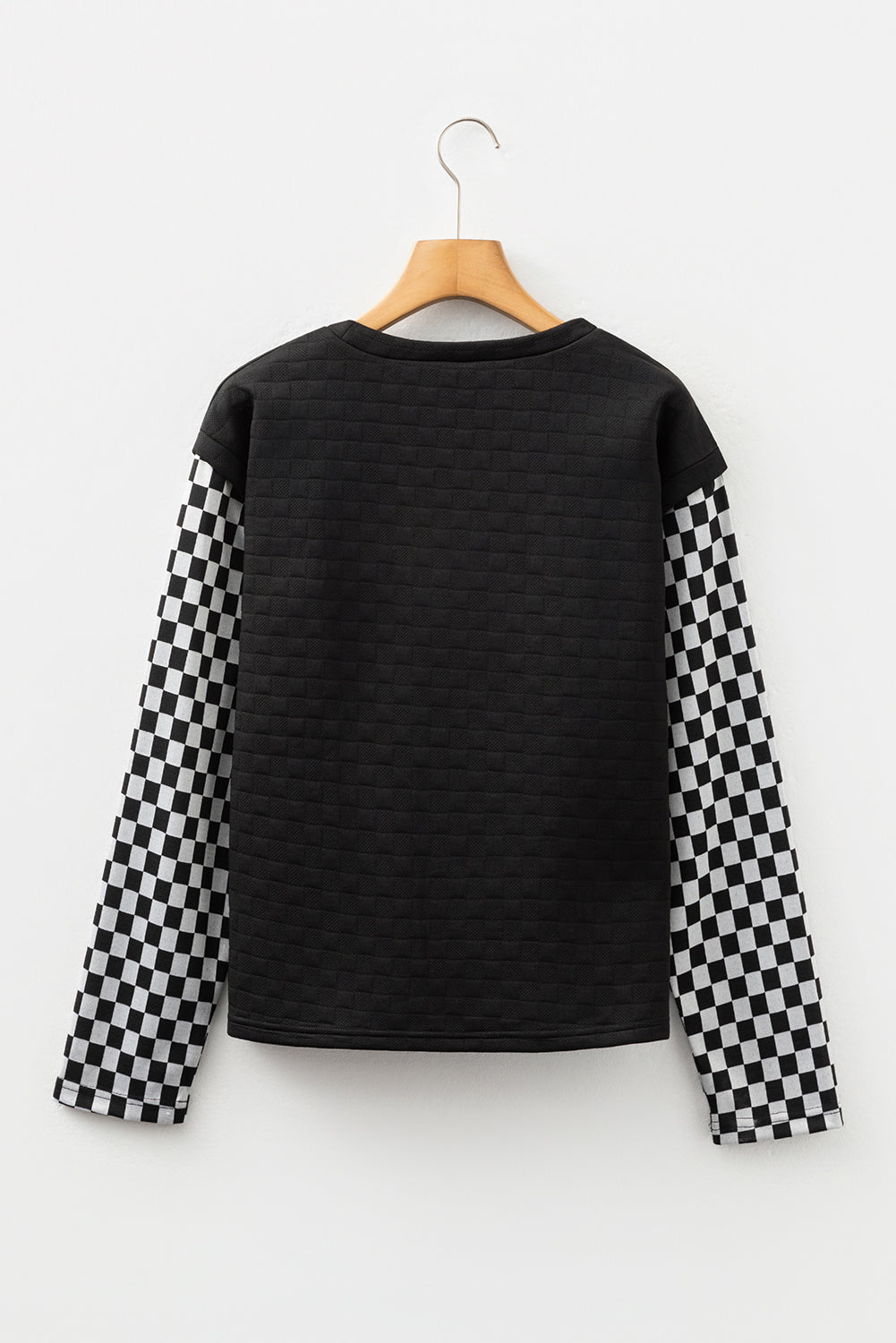 Checker Textured Patchwork Long Sleeve Top