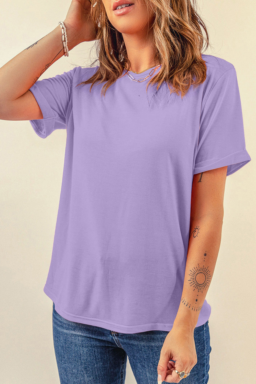 Solid Short Sleeve Crew Neck Tee