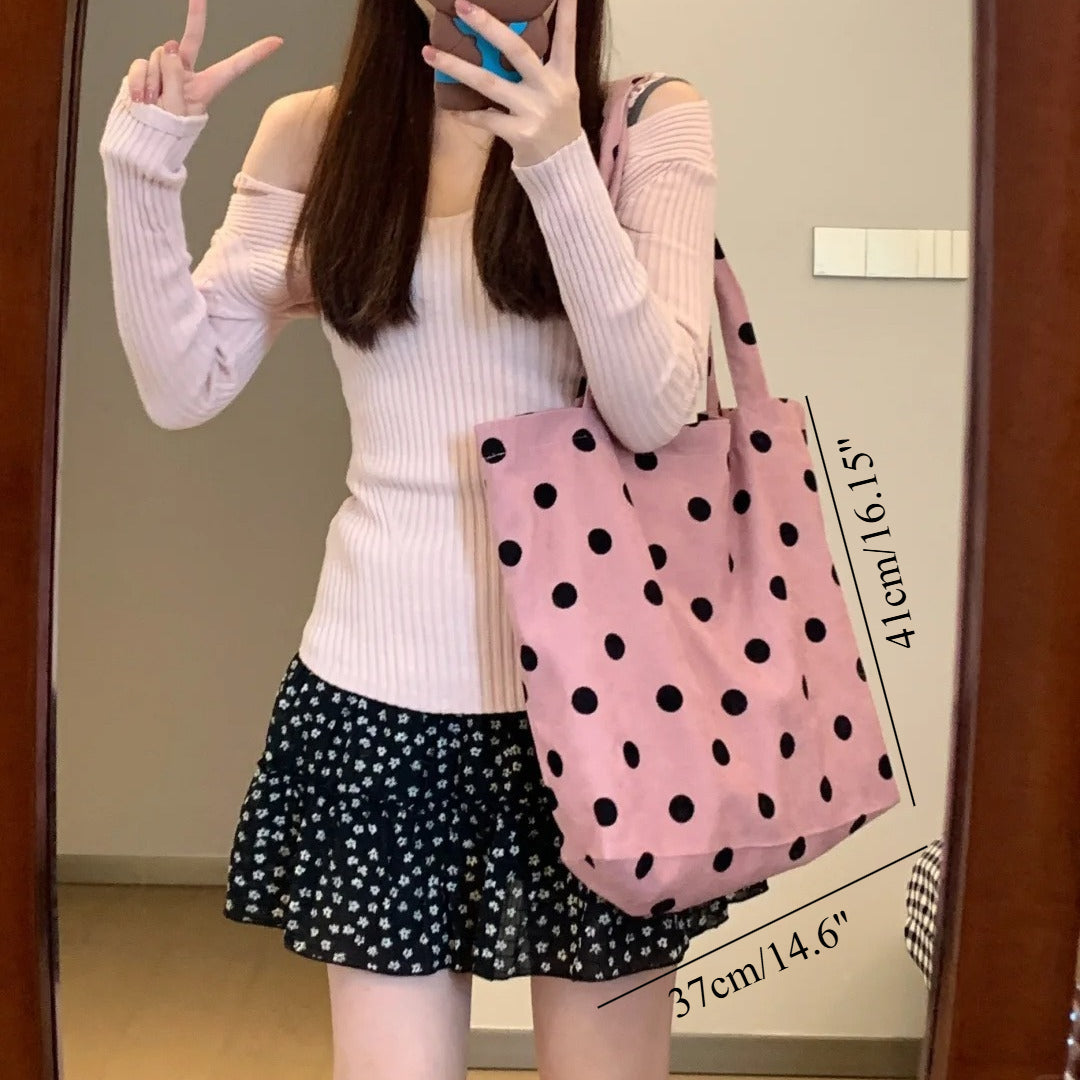 Spring cute polka dot hobo bag, versatile student large capacity shouder tote, design canvas hobo bag