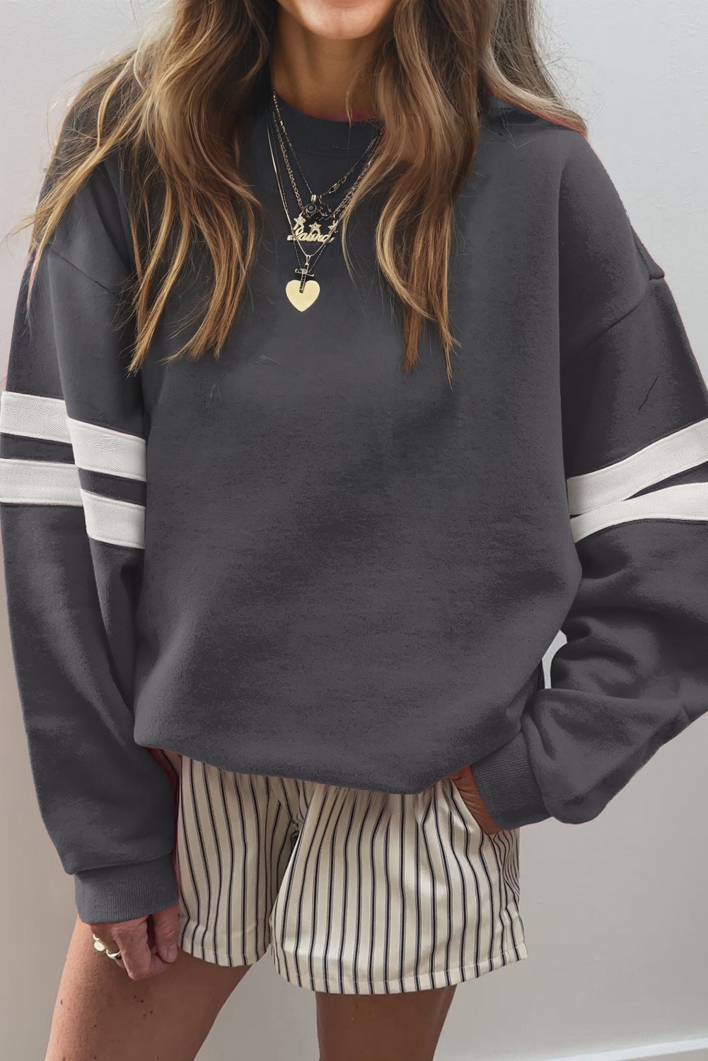 Varsity Stripe Drop Shoulder Oversized Sweatshirt