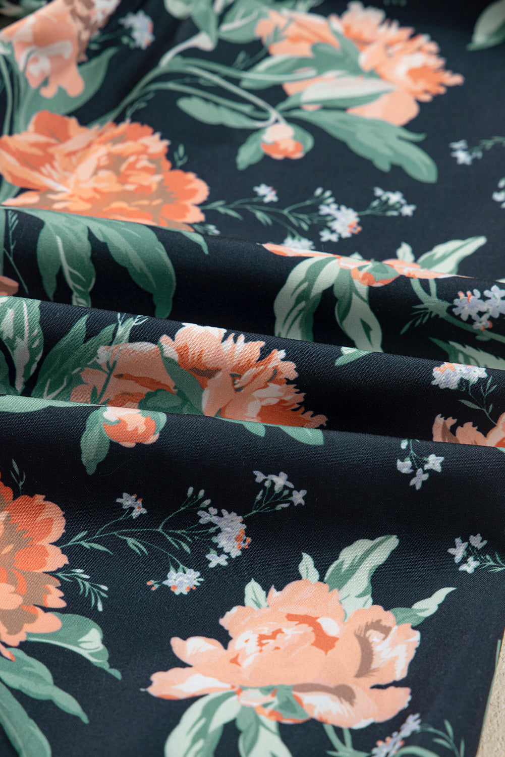 Floral Stripe Trim V-Neck Ruffle Hem Mini Dress