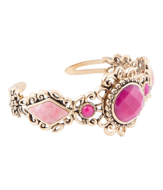 Embellished Pink Quartz Golden Cuff Bracelet