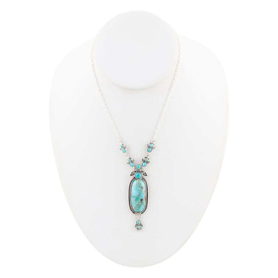 Emile Sterling Silver and Blue Turquoise Pendant Necklace