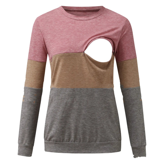 Chic Colorblock Nursing Crew T-Shirt - # BAGE211510106-NURSG