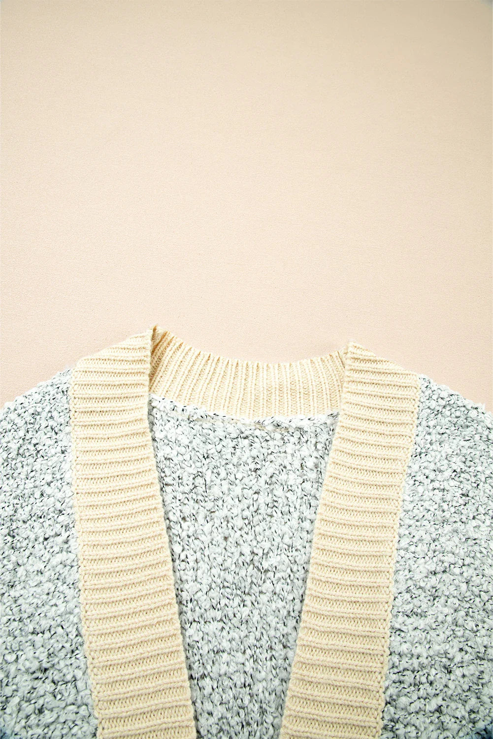 Colorblock Open Front Pocketed Cardigan