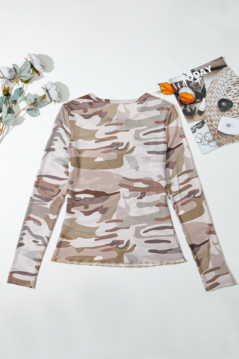 Western Camo Mesh Long Sleeve Top