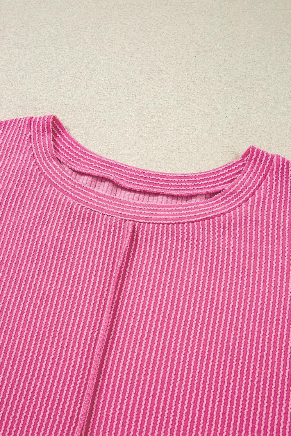 Plus Size Corded Knit Reverse Seam Long Sleeve Top