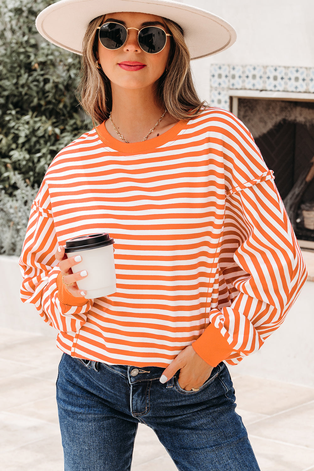 Stripe Reverse Seam Drop Shoulder Top