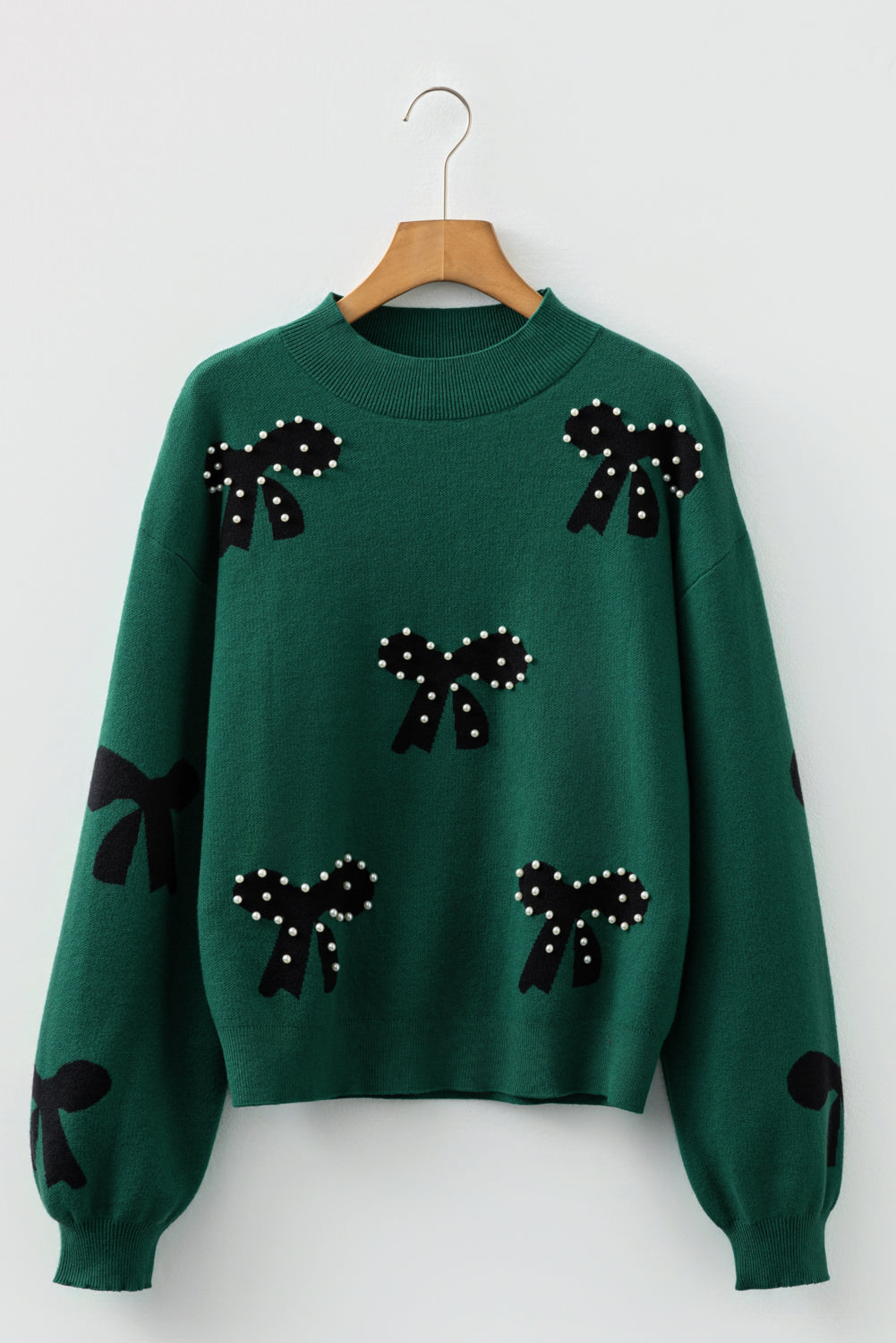 Bow Pearl Embellished Drop Shoulder Sweater