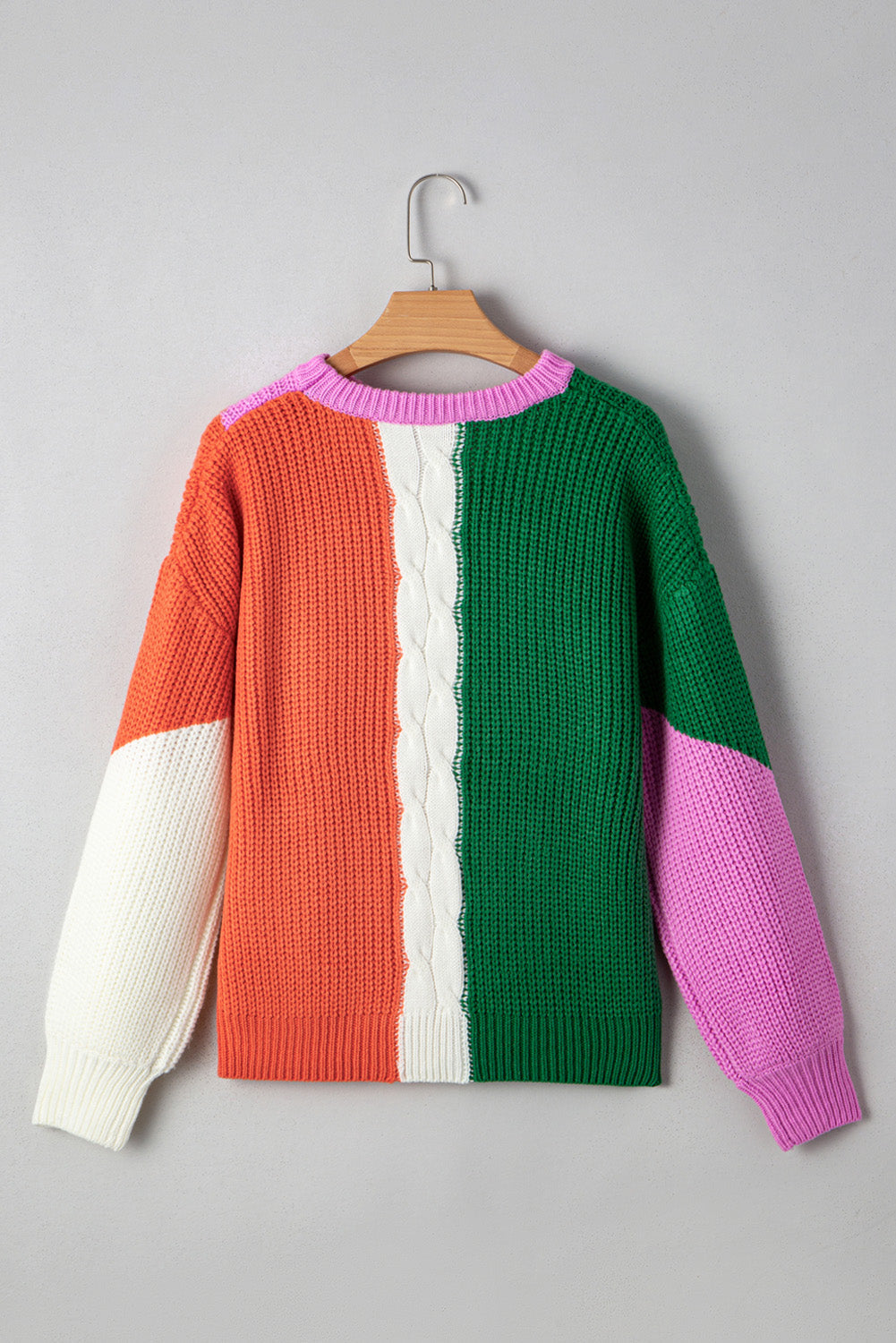 Colorblock Textured Knit Drop Shoulder Sweater