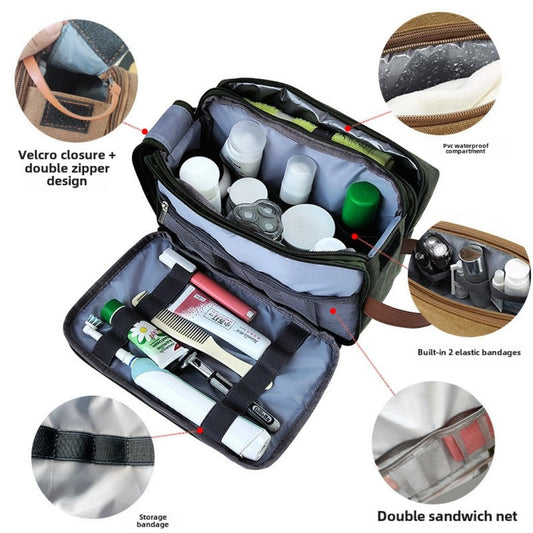 Large Capacity Men's Canvas Wash Bag – Durable Razor Storage & Cosmetic Bag with Ample Space for Travel Essentials