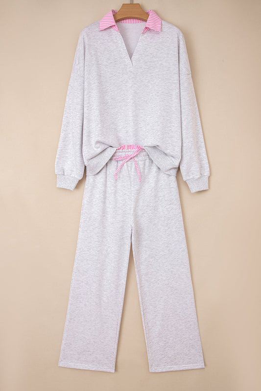 Stripe Contrast Trim Pullover and Drawstring Pants Set