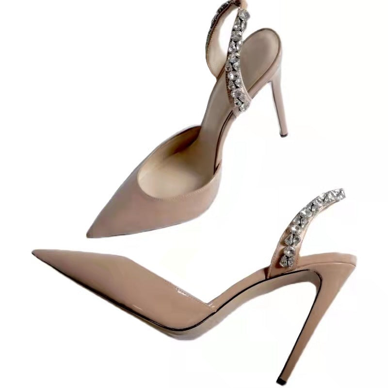 Spiked sideless pointed-toe high-heeled shoes
