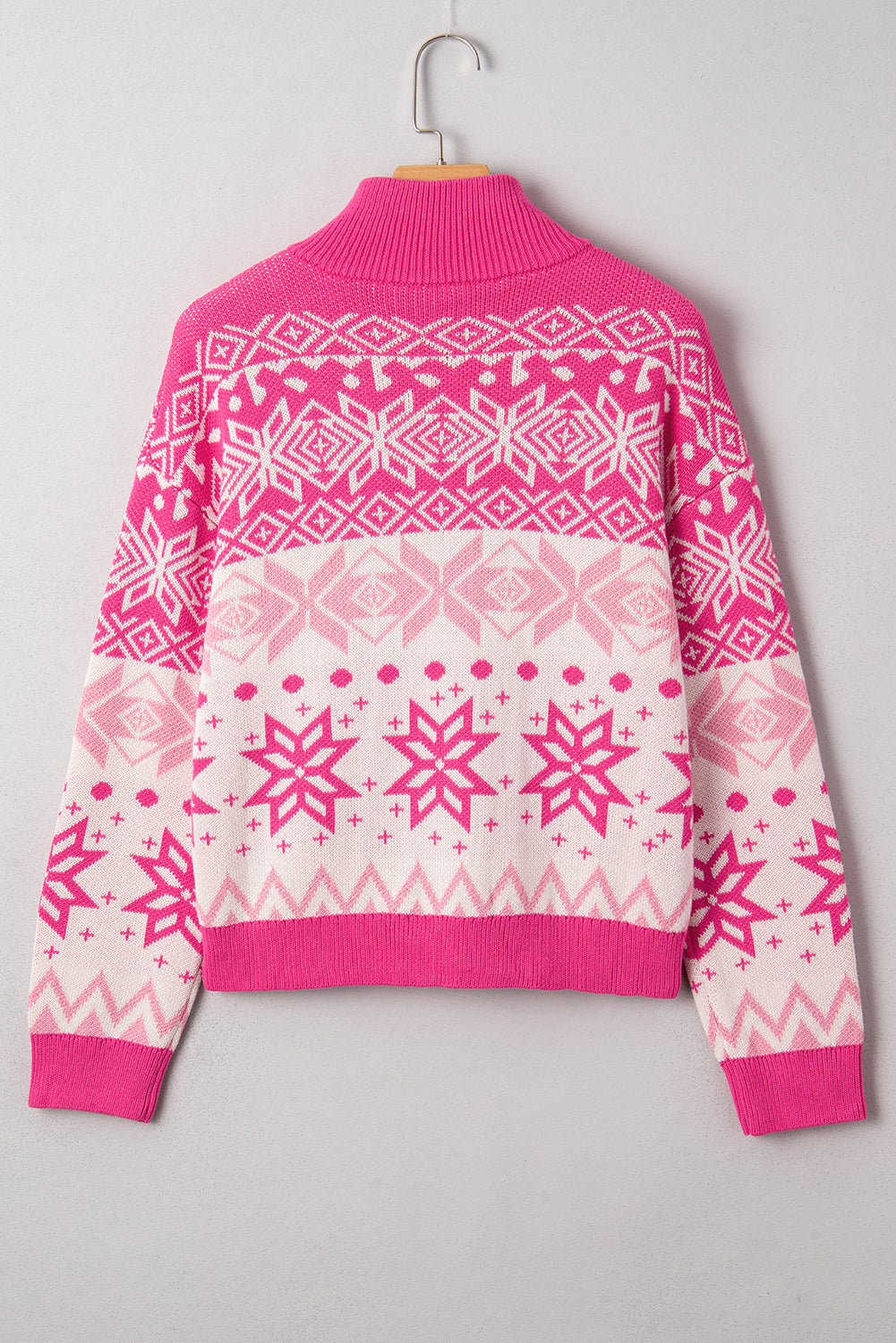 Geometric Christmas Snowflake Quarter Zip Collar Sweater
