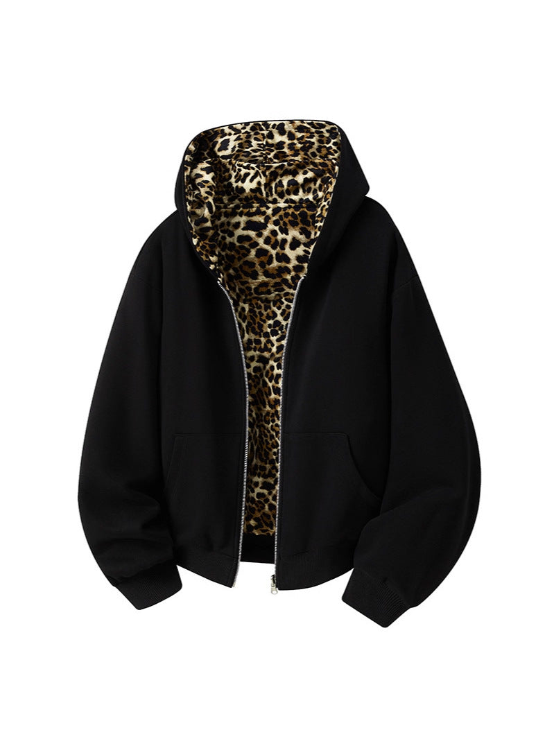 Reversible Leopard Print Hooded Sweatshirt