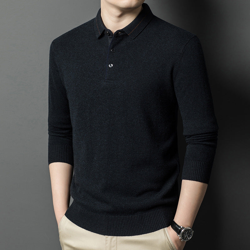 Men's 100% Wool Lapel Knit Sweater