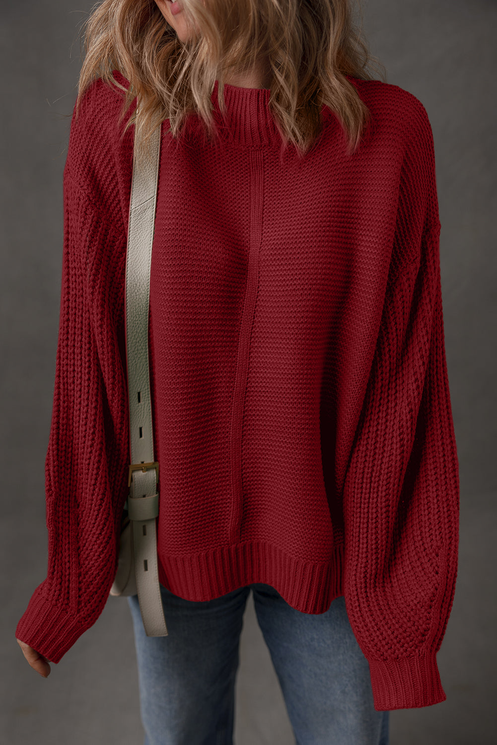 Solid Front Seam Drop Shoulder Sweater