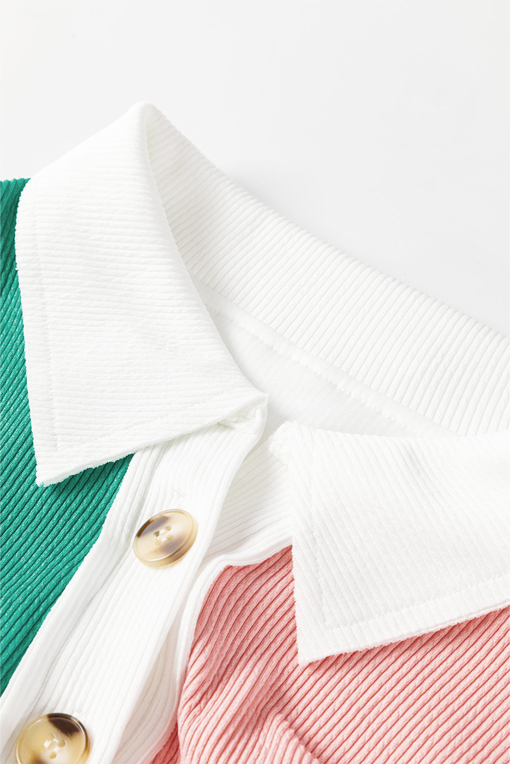 Colorblock Collared Ribbed Patchwork Pocketed Sweatshirt