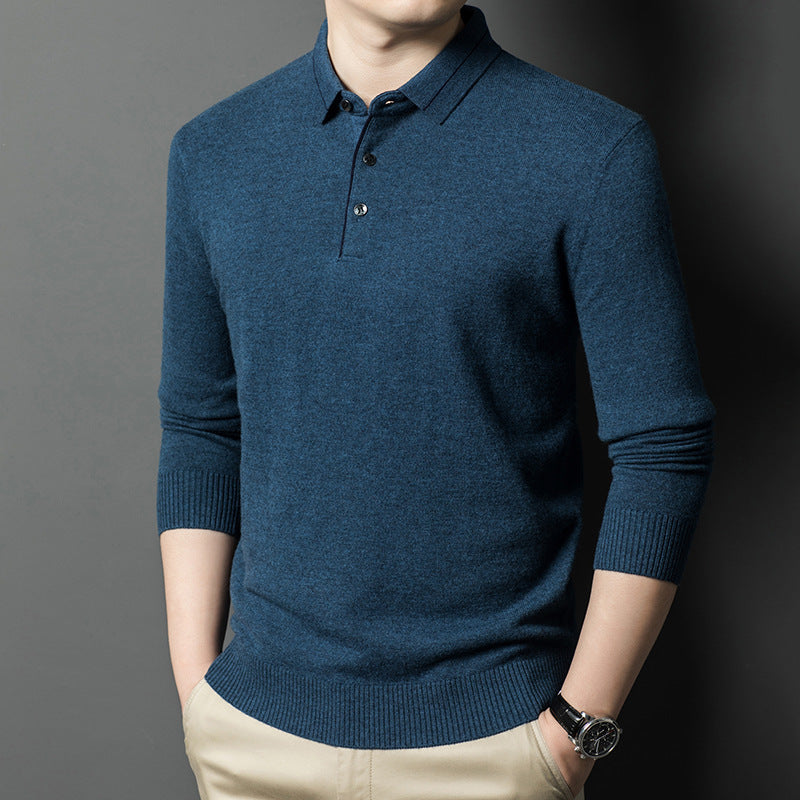 Men's 100% Wool Lapel Knit Sweater