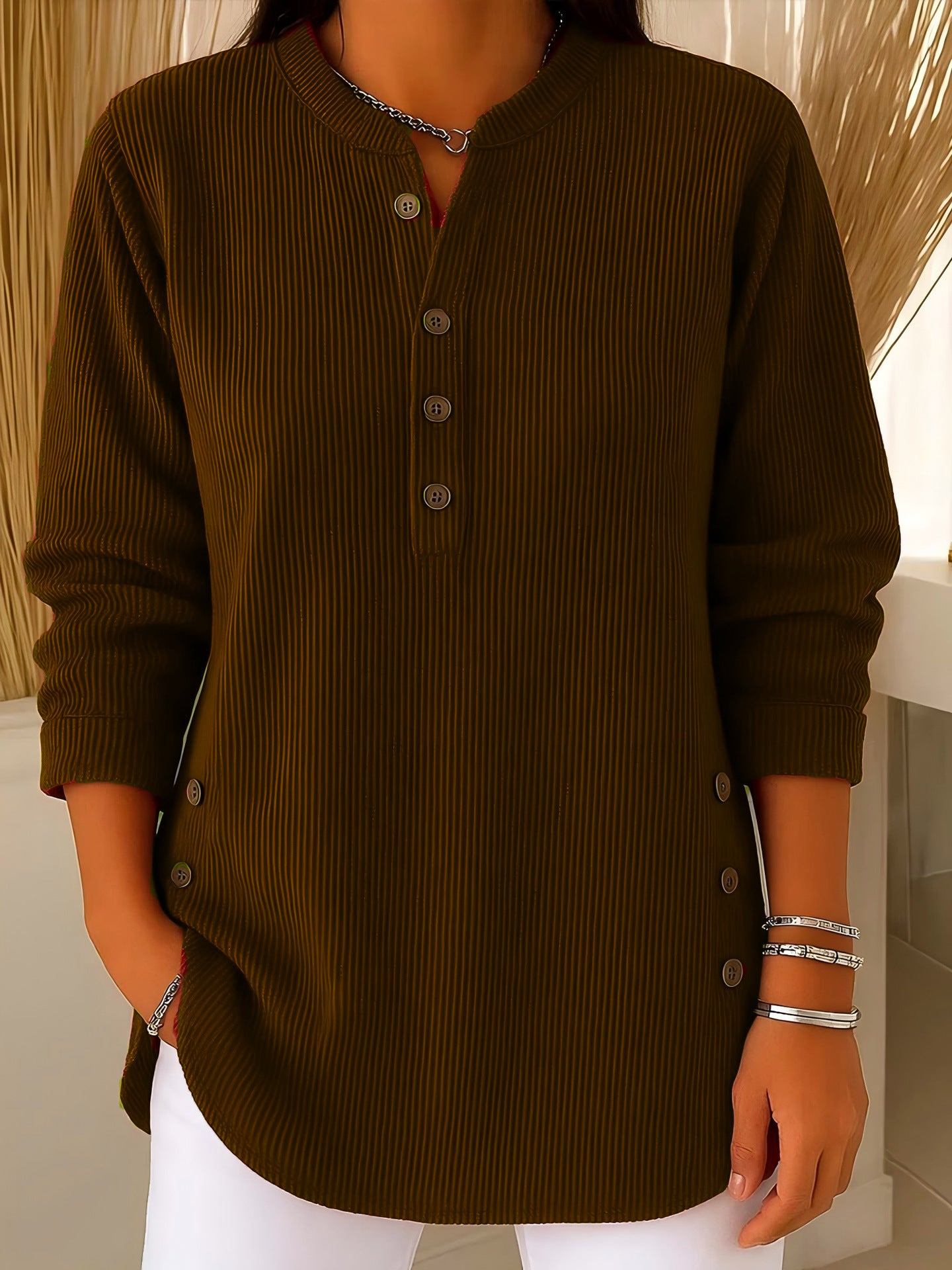 Corduroy Long Sleeve V-Neck Shirt