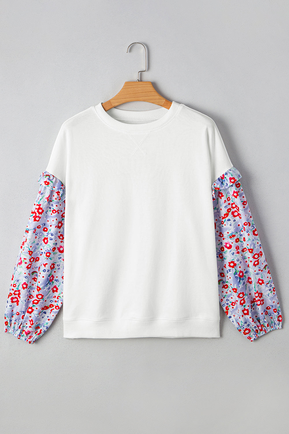 Floral Patchwork Ruffle Balloon Sleeve Blouse