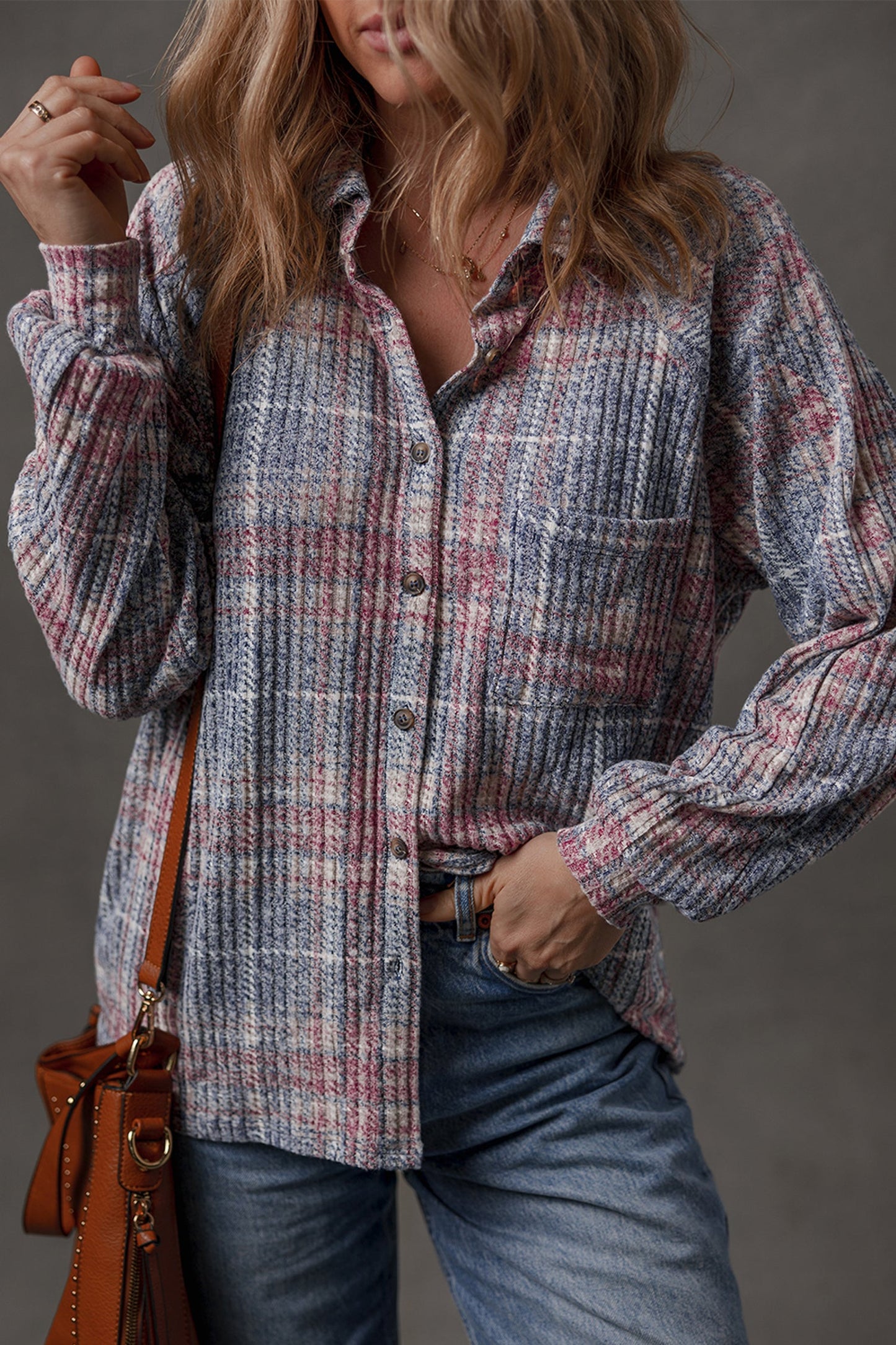 Plaid Textured Button-Up Chest Pocket Shirt
