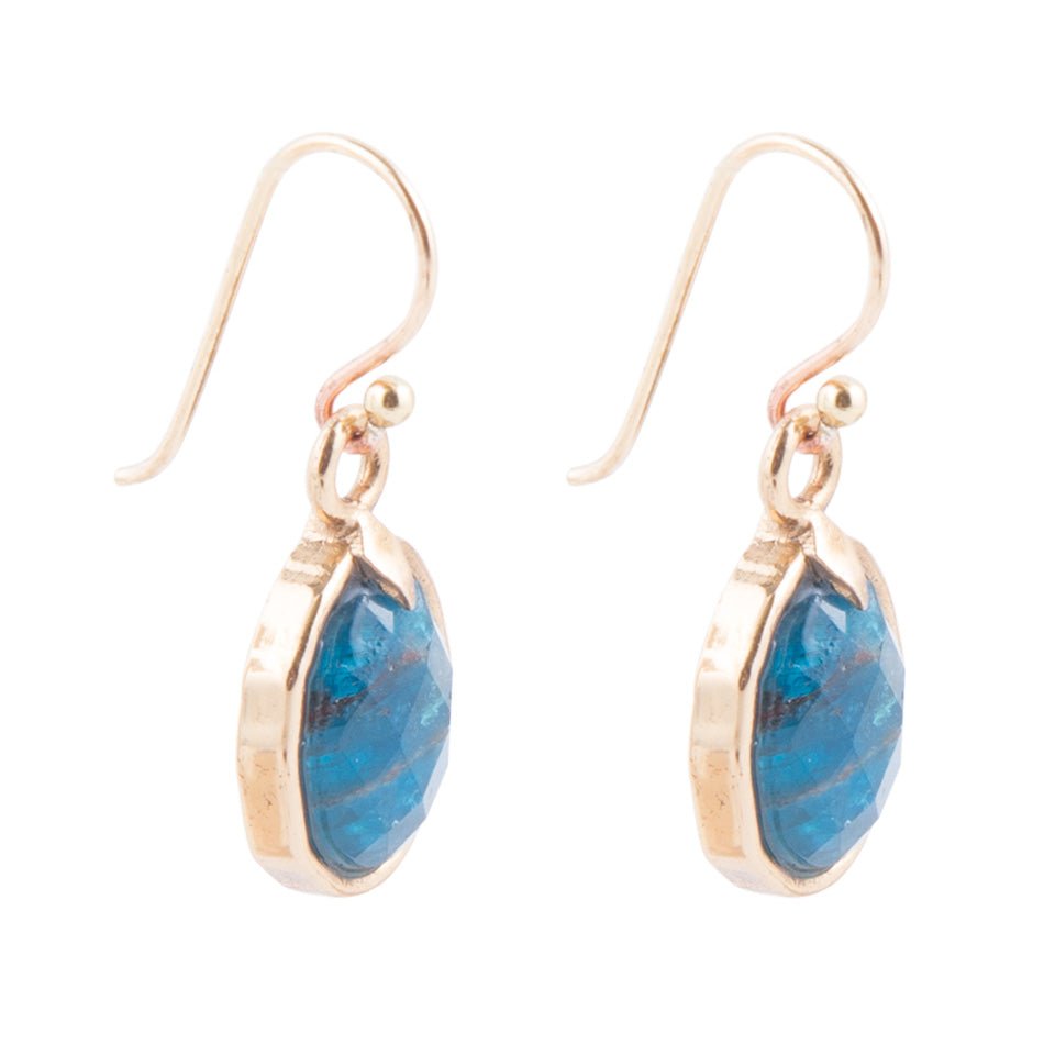 Faceted Blue Apatite Golden Drop Earrings