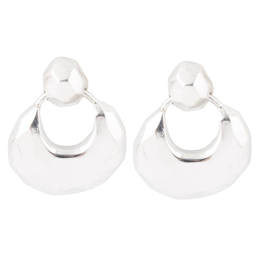 Faceted Sterling Silver Doorknocker Post Earrings