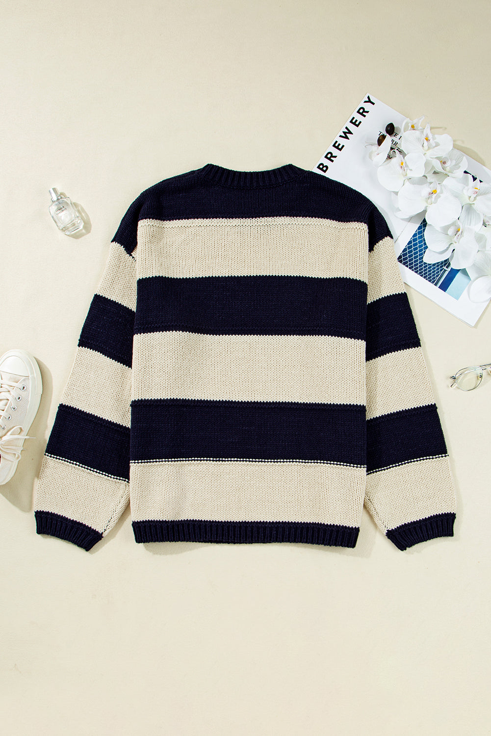 Plus Size Stripe Colorblock Drop Shoulder Sweater