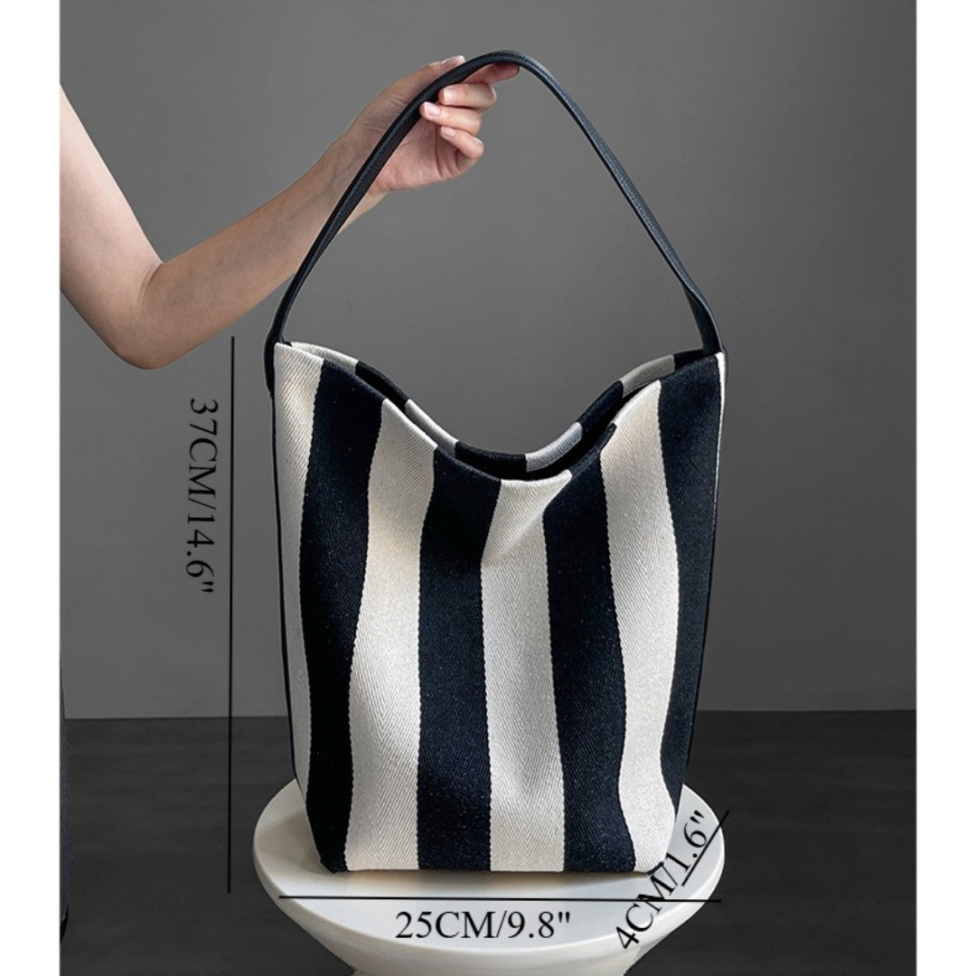 Striped Canvas Bag Large Capacity – Stylish Tote Bag, Versatile Shoulder & Bucket Bag