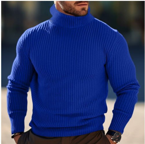 Vertical Stripe High-Neck Sweater