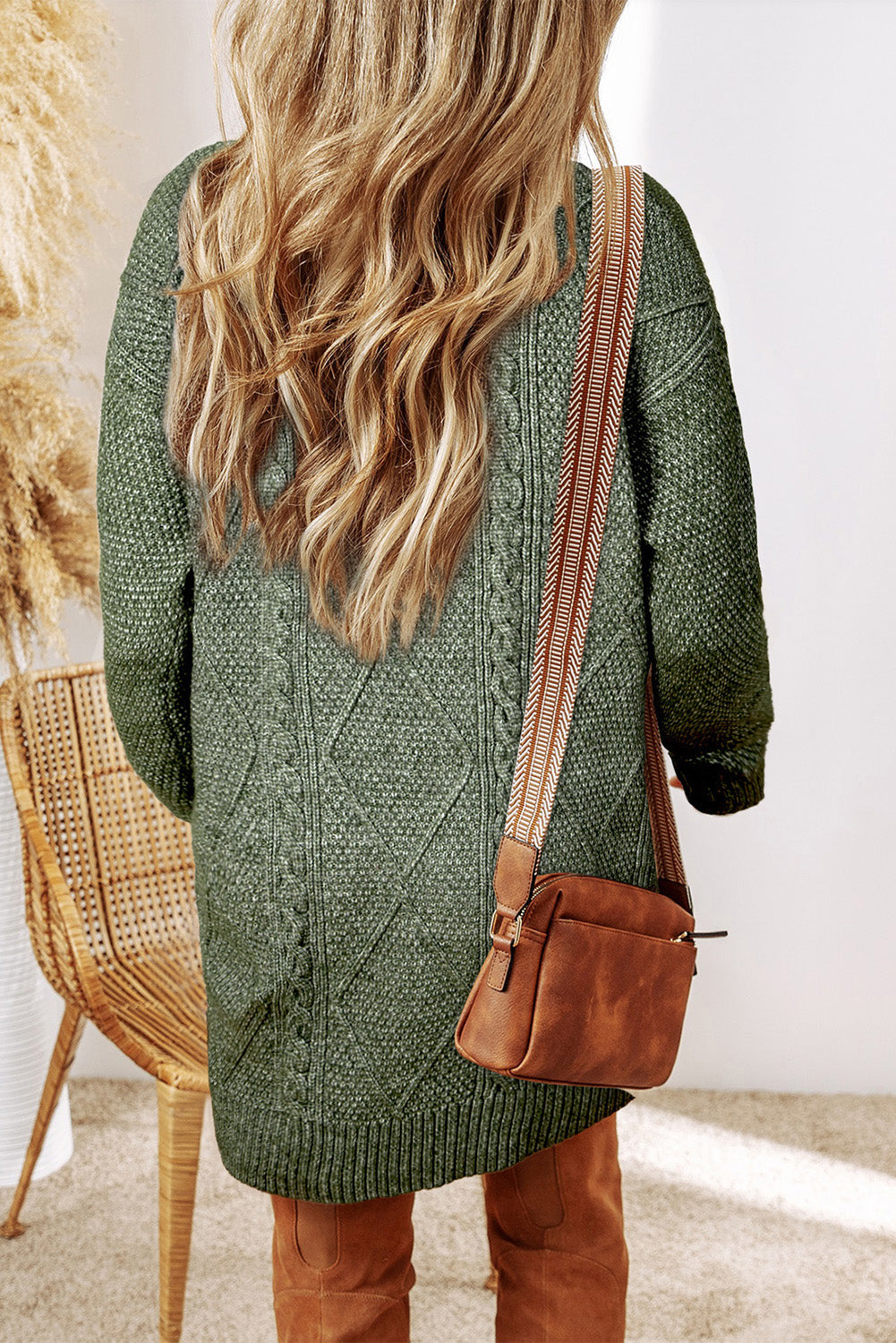 Cable Knit Drop Shoulder Sweater Dress