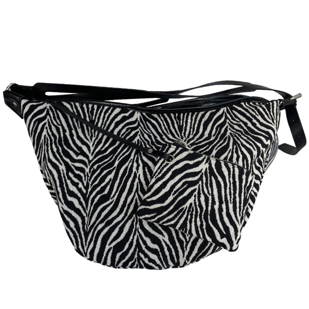 Slouch purse Crossbody, Casual bag Female, Zebra pattern fabric shoulder bag, large capacity hobo bag 2 in 1