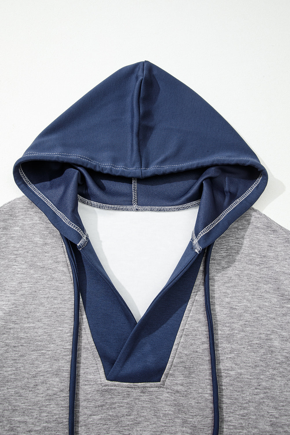 Colorblock Patchwork V-Neck Drawstring Hoodie