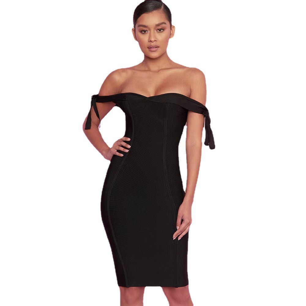 Double Shoulder Strap Bow Slim-fit Hip dress