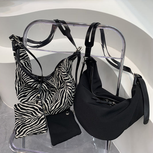 Slouch purse Crossbody, Casual bag Female, Zebra pattern fabric shoulder bag, large capacity hobo bag 2 in 1