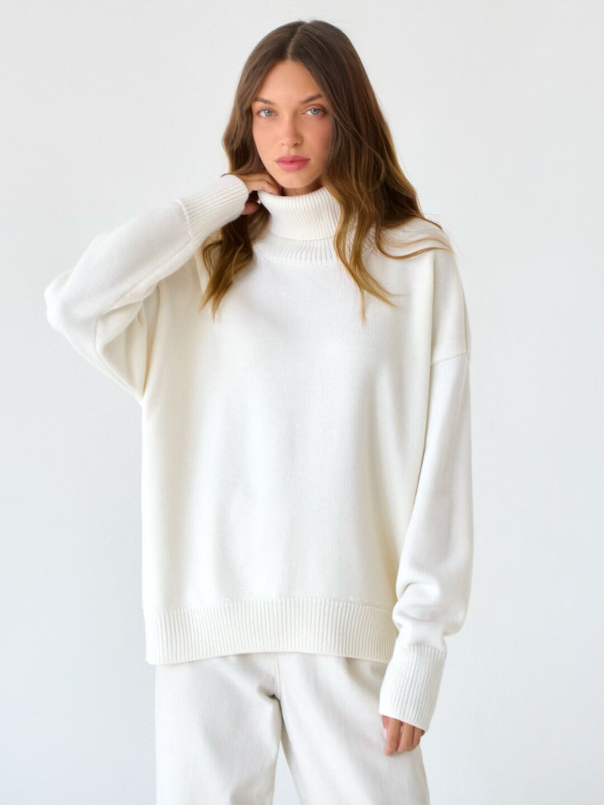 Loose Fit High Neck Knit Sweater