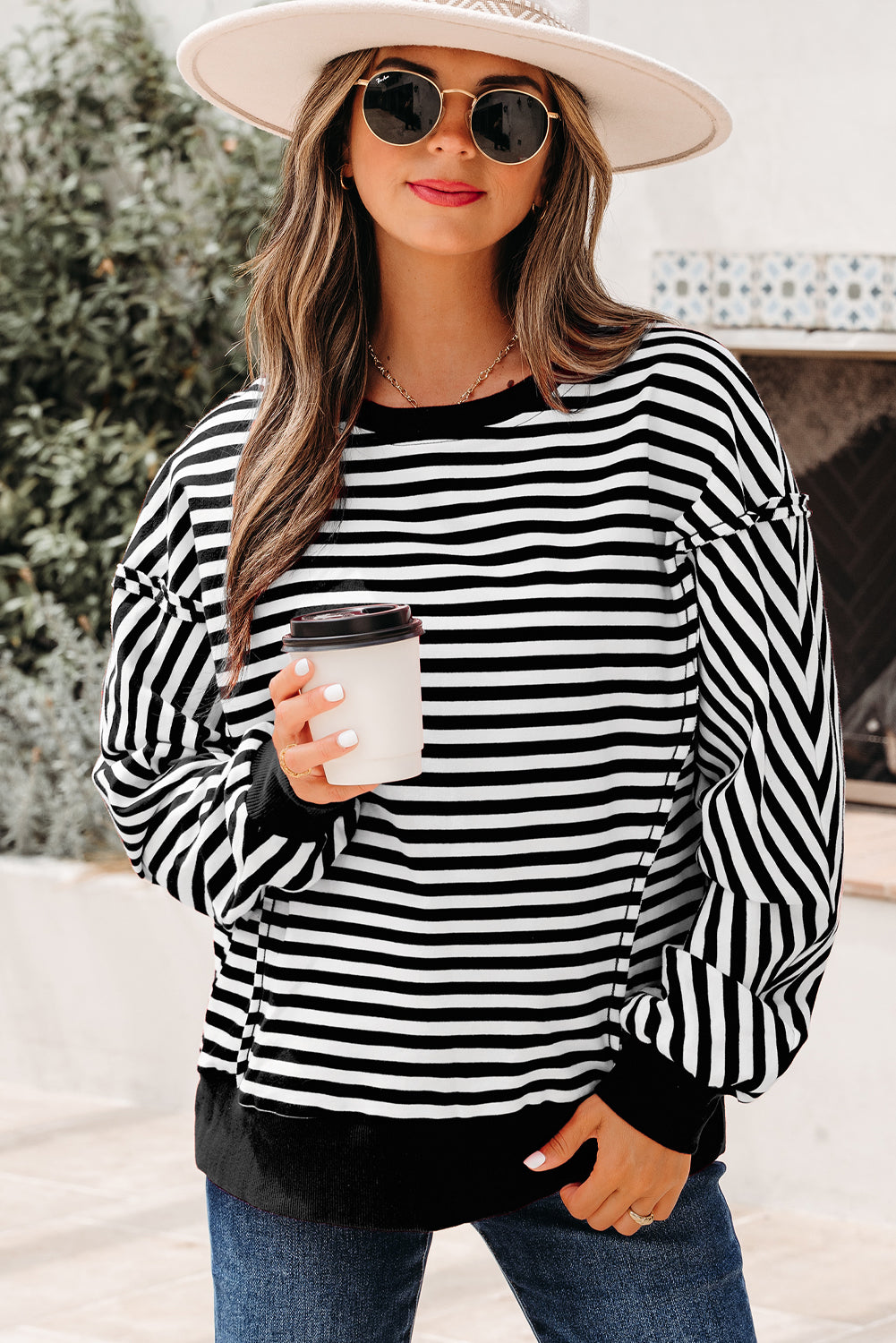 Stripe Reverse Seam Drop Shoulder Top