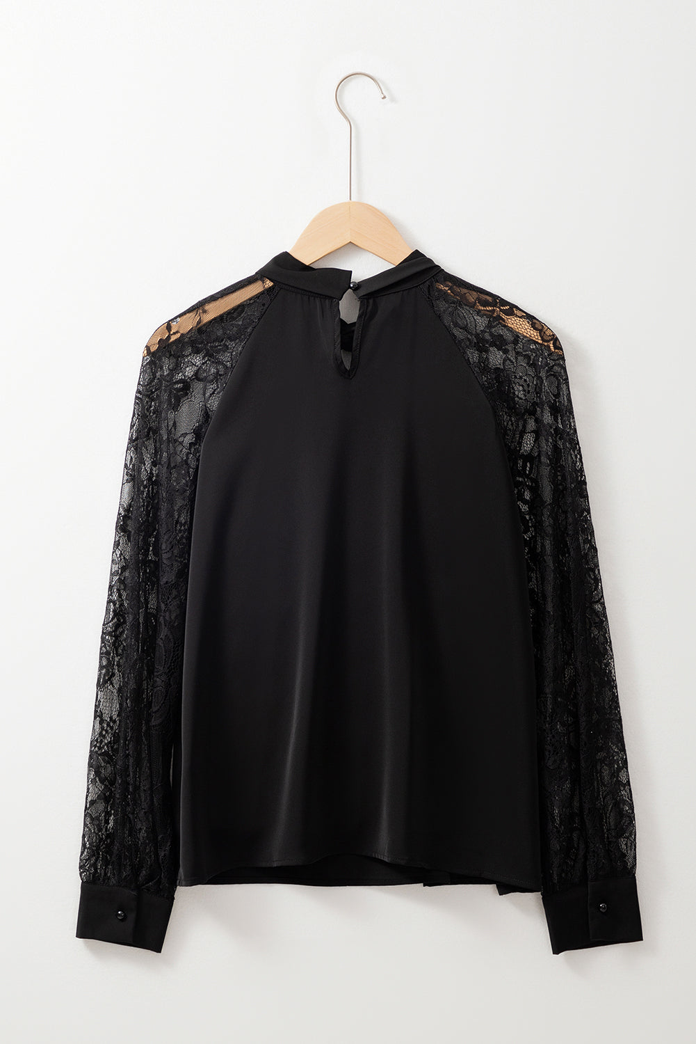 Lace Patchwork Sleeve Keyhole Neckline Blouse