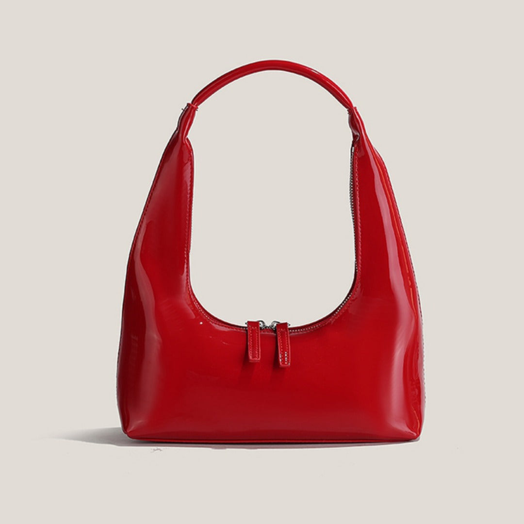 Designer retro crescent bag, small hobo bag, lacquered retro shoulder bag, female hobo handbag