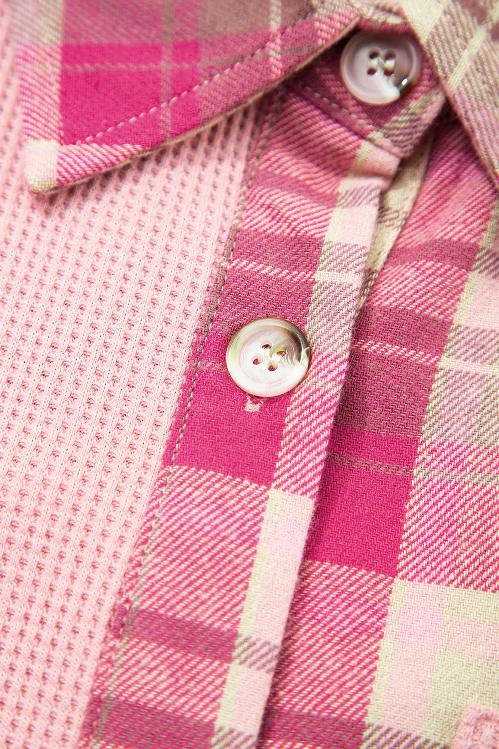 Plus Size Plaid Patchwork Waffle Patch Pocket Shirt