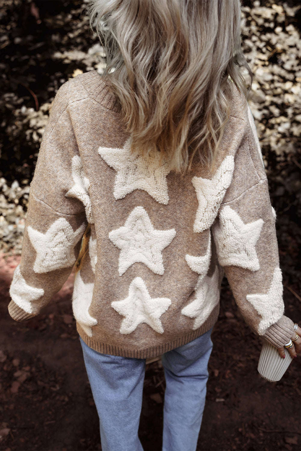 Star Sherpa Textured Buttoned Sweater Cardigan