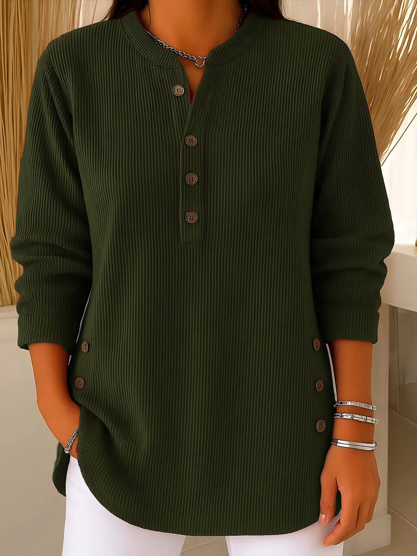 Corduroy Long Sleeve V-Neck Shirt