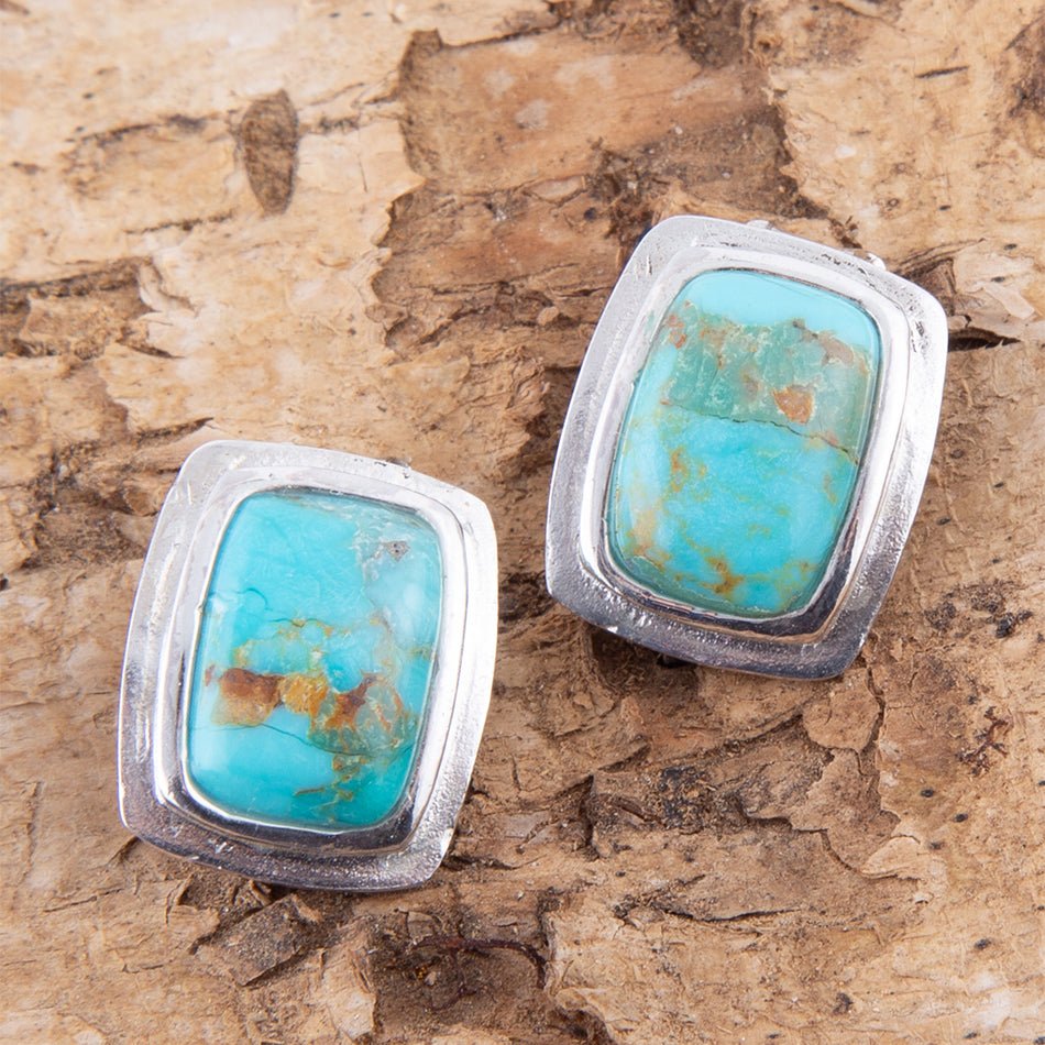 Fiji Isles Blue Turquoise Sterling Silver Clip Earrings