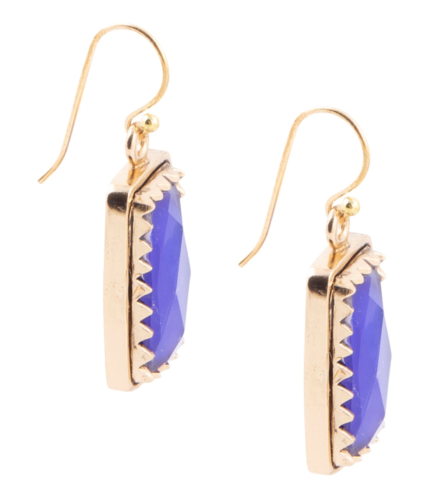 Filigreed Blue Agate Rectangular Shape Golden Drop Earrings