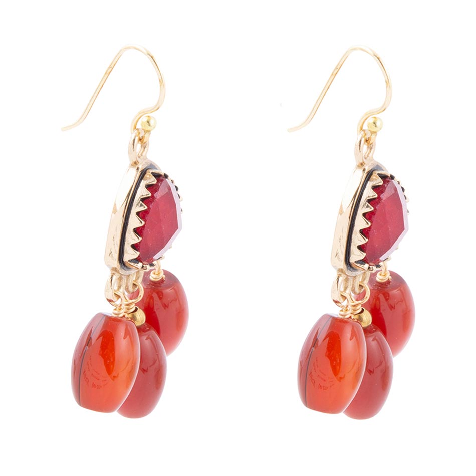 Filigreed Merlot Red Quartz Golden Drop Earrongs