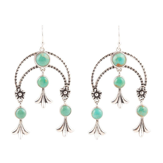 Floral Chandelier Blue Turquoise and Sterling Silver Earrings