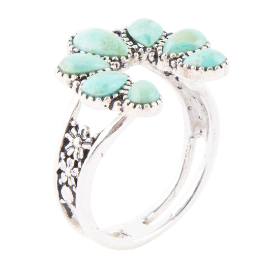 Floral Blue Turquoise and Sterling Silver Ring